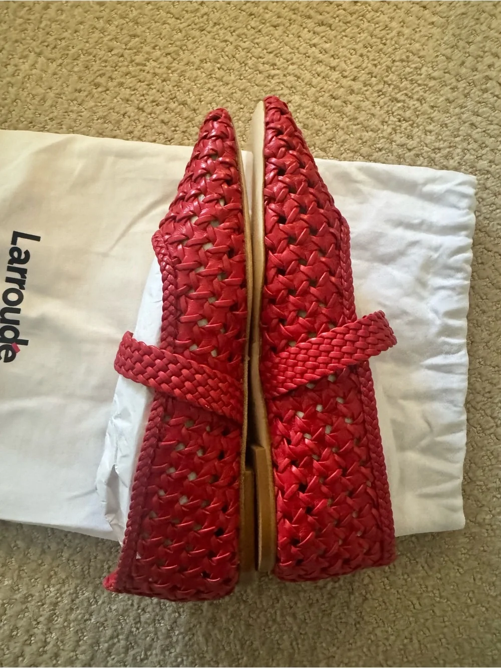 Larroude Verona Macrame Red Woven Mary Jane Loafers - Brand new with tags
